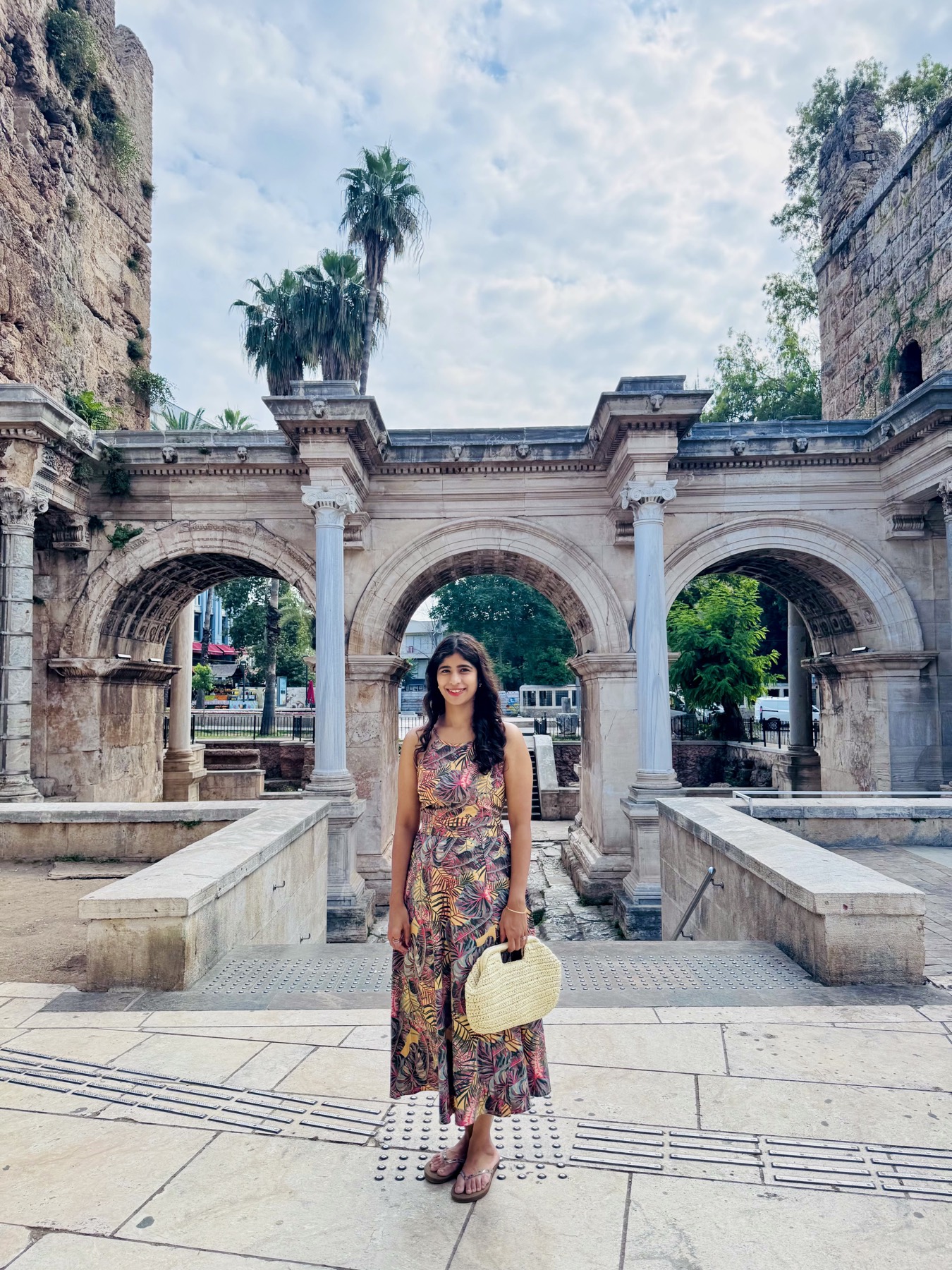 Veda in front of Hadrian’s Gate in Kaleiçi