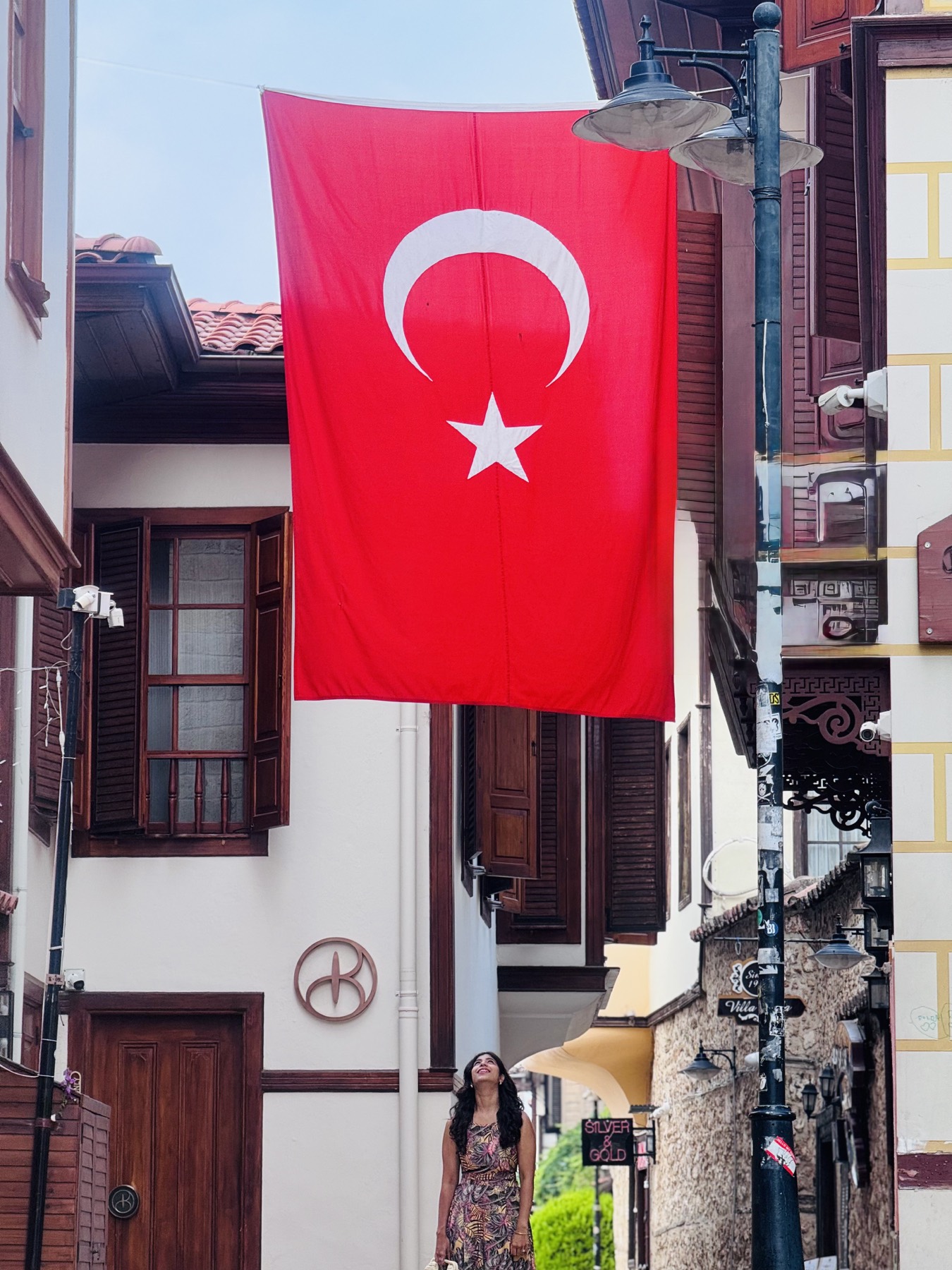 Turkish flag over a Kaleiçi street