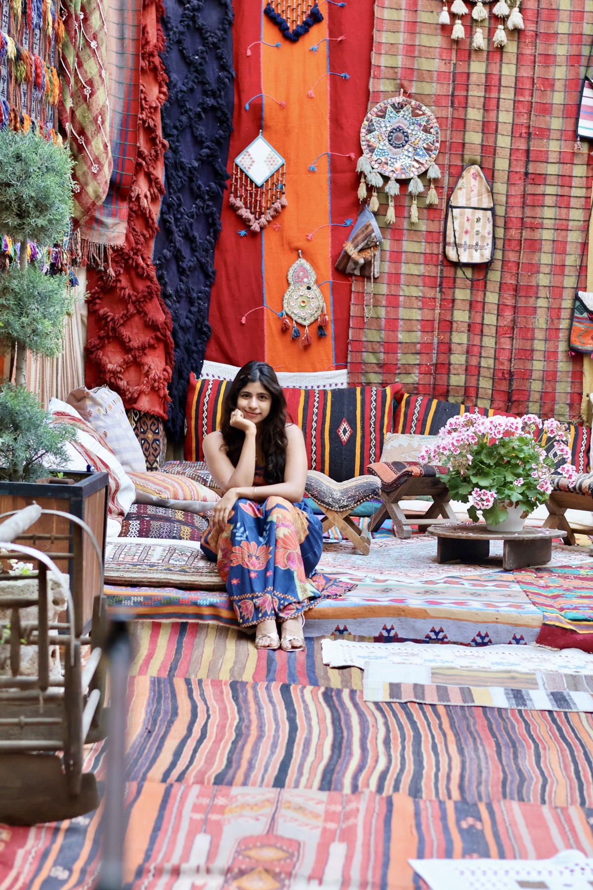 Sitting among kilims at Osmanbey Cave Hotel